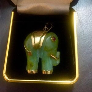 Genuine Solid 14K Gold Jade Elephant Pendant
